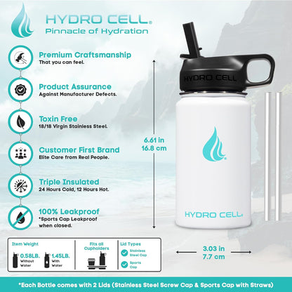 HYDRO CELL Stainless Steel Insulated Water Bottle with Straw - For Cold & Hot Drinks - Metal Vacuum Flask with Screw Cap and Modern Leakproof Sport Thermos for Adults (Neon 18oz)