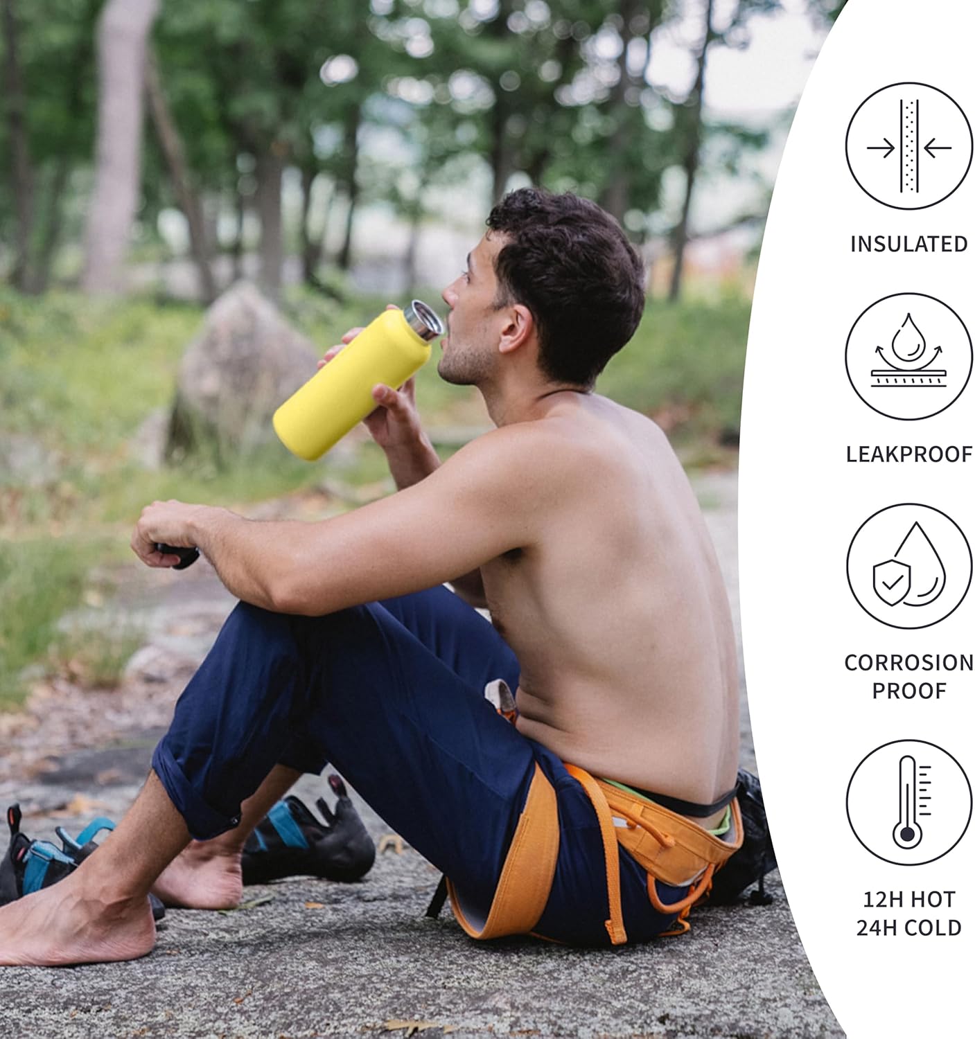 Bambaw 24 oz Stainless Steel Water Bottle, Insulated Metal Water Bottle Wide Mouth, Great for Hiking & Travel, With Handle Easy to Carry, Rust-Resistant & Durable (Aegean Blue)