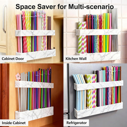 9.5” Large Acrylic Straw Holder for Cabinet Door, Reusable Adjustable Two-Part Straws Organizer with Ultra Sticky Adhesive Strips, 2026 Straw Storage for Kitchen Cupboard (Transparent)