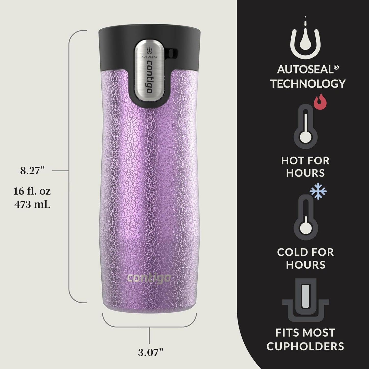 Contigo AUTOSEAL West Loop Vacuum-Insulated Stainless Steel Travel Mug with Easy-Clean Lid 12 oz Blueberry