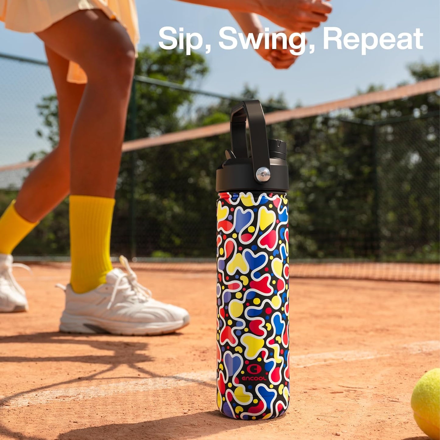 ENCOOL Insulated Water Bottle with Straw Stainless Steel Water Bottle, Leak-Proof, BPA-Free, Double Wall Vacuum Keeps Cold for 24 Hours for Sports, Travel, School (26 oz, Cotton Candy) - Colors A