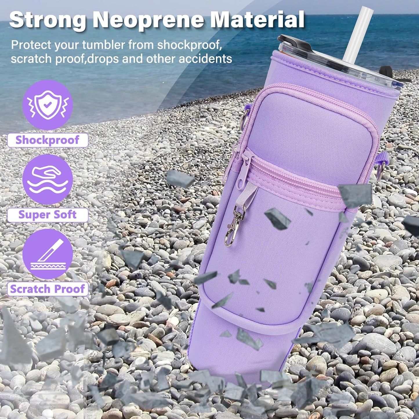 LEFOR·Z Water Bottle Carrier Bag with Phone Pocket Compatible with Stanley/Meoky 40 oz Tumbler with Handle,Water Bottle Holder Pouch with Adjustable Strap Compatible with Stanley Cup Accessories