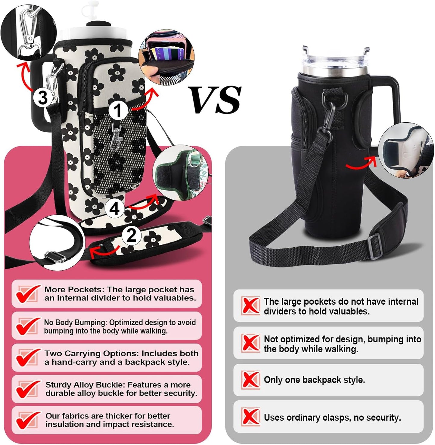 Stanley Carrier Bag for Stanley 40oz/30ozTumbler with Phone with 2 Adjustable Strap,3 Pockets Bottle Stanley Cup Carrier Bag & Case,Accessories for Hiking Travelling