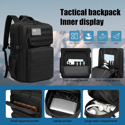 Wotony Military Tactical Backpack for Men Waterproof Daypack 3 Day Assault Pack Molle Bag with Water Bottle Holder