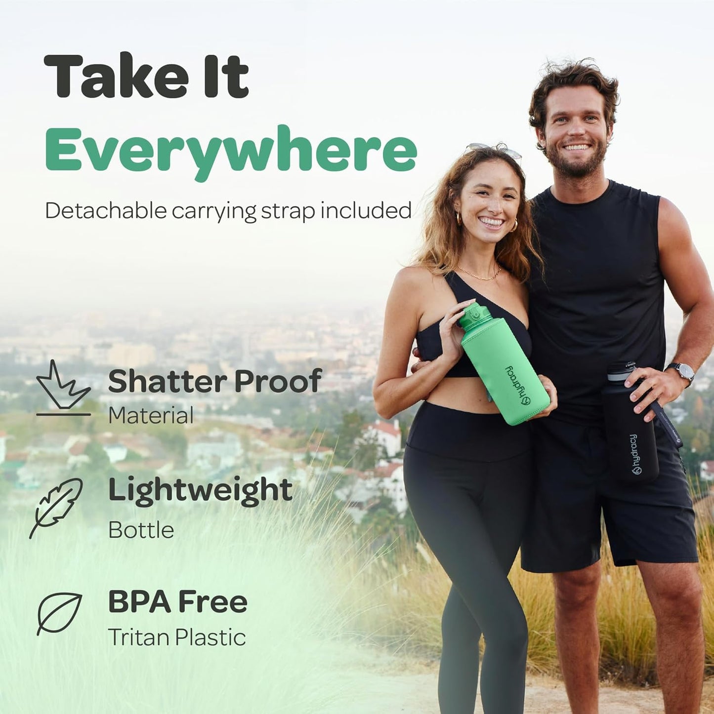 Hydracy Water Bottle with Time Marker -Large BPA Free Water Bottle & No Sweat Sleeve -Leak Proof Gym Bottle with Times to Drink - Ideal for Fitness Sports & Outdoors