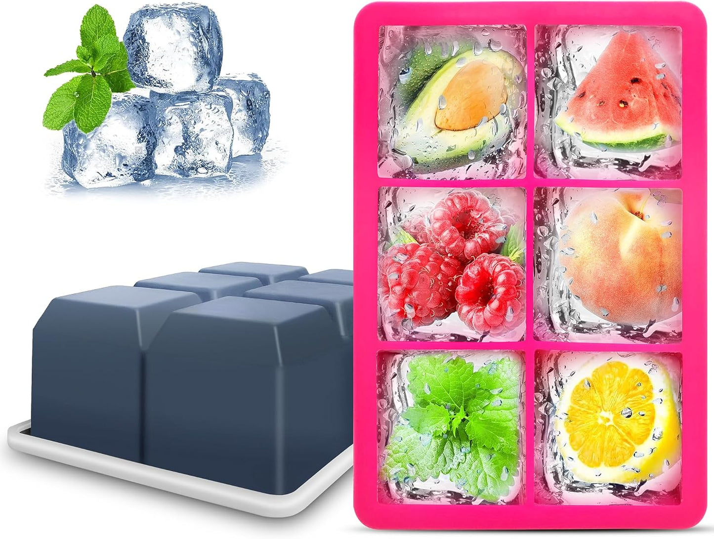 Excnorm Silicone Ice Cube Trays 3 Pack - Large Size Silicone Ice Cube Molds with Leak Proof Removable Lid Square Ice Cube Tray And BPA Free for Cocktail,Whiskey, Stackable Flexible Ice