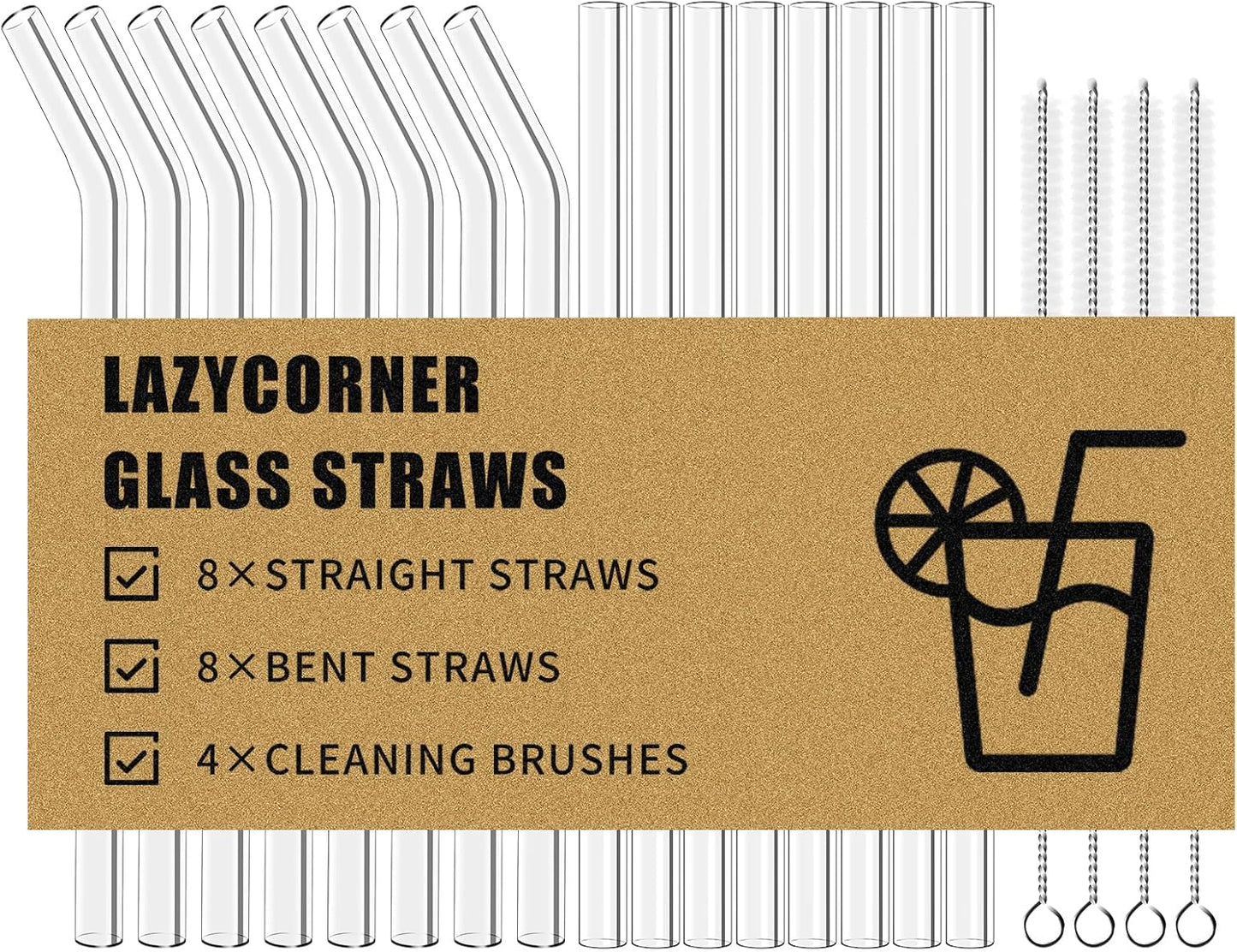 Lazycorner 16 Pcs Metal Straw Reusable 8.5" 10.5" 6mm Stainless Steel Straws for Tumblers 20oz-32oz, Rainbow Drinking Straws with Silicone Tips, 4 Straw Cleaner Brush, 1 Travel Case