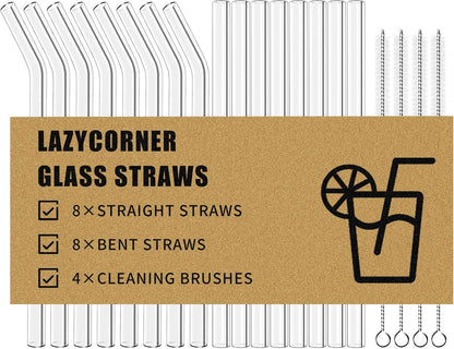 Lazycorner 16 Pcs Metal Straw Reusable 8.5" 10.5" 6mm Stainless Steel Straws for Tumblers 20oz-32oz, Rainbow Drinking Straws with Silicone Tips, 4 Straw Cleaner Brush, 1 Travel Case