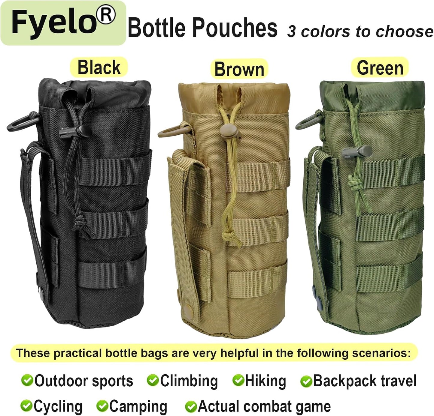 Tactical MOLLE Bottle Pouch Bag, Travel/Sprots Molle Water Bottle Holder with Drawstring Open Top and Mesh Bottom