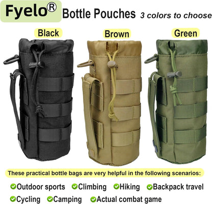 Tactical MOLLE Bottle Pouch Bag, Travel/Sprots Molle Water Bottle Holder with Drawstring Open Top and Mesh Bottom