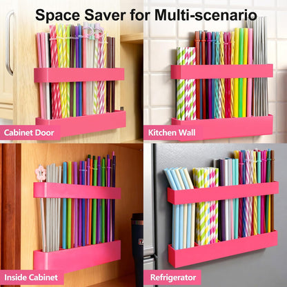 9.5” Large Acrylic Straw Holder for Cabinet Door, Reusable Adjustable Two-Part Straws Organizer with Ultra Sticky Adhesive Strips, 2026 Straw Storage for Kitchen Cupboard (Transparent)