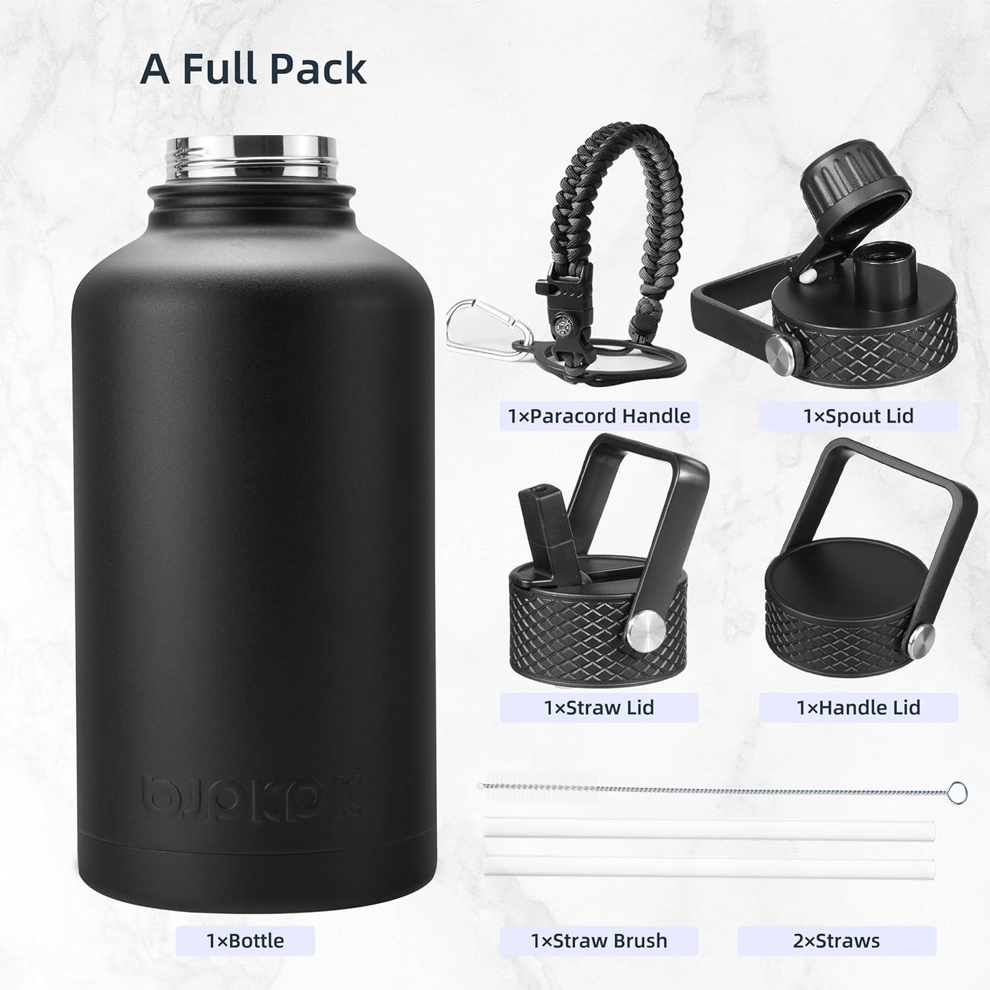 BJPKPK Insulated Water Bottles with Straw Lid, 40oz Stainless Steel Water Bottles with 3 Lids, BPA Free Leakproof Thermo, Tumblers, Cups for Sports, Gym- Midnight - Colors A