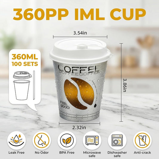100 Sets Bulk Frosted Disposable Hard Plastic Cups With Straws Lids,90mm Disposable Bubble Boba Milk Tea ToGo Cups Cold Hot Plastic coffee Boba Tea Business TakeAway Supplies (16, ounces)