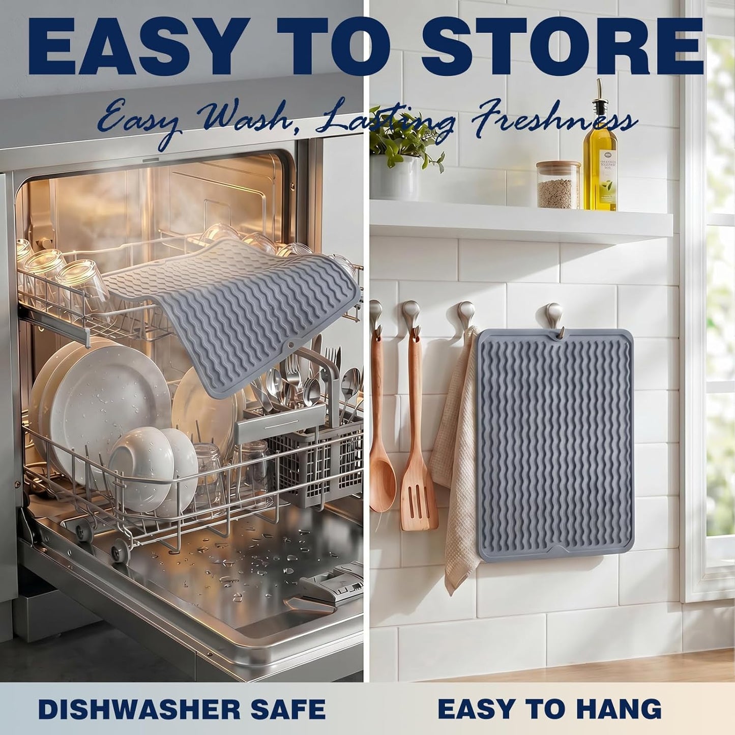 2 Pack Caketime Silicone Dish Drying Mat for Kitchen Counter Heat Resistant Under Sink Waterproof Coffee Bar Accessories Dining Rack Stone Utensil Holder Countertop Decor Must Haves 2026