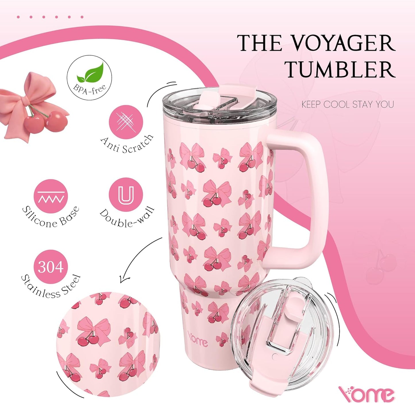 YOME 40oz Nurse Tumbler with Handle and Flip Straw | Stainless Steel Insulated Water Bottle | Keeps Drinks Cold | Dishwasher Safe | Cupholder Friendly | Gift Gym Travel Yoga