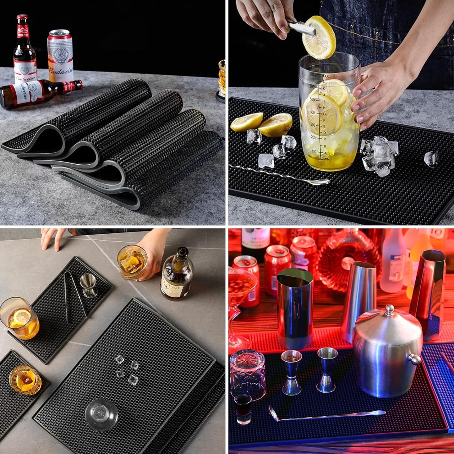 XieNie Bar Mat, 6" x 12" Black Small Coffee Mat for Home Bar Kitchen Countertop, Non-Slip Service Spill Mat for Cocktail Bartender Accessories, PVC Counter Top Cup Glasses Drying Mats, 1Pac