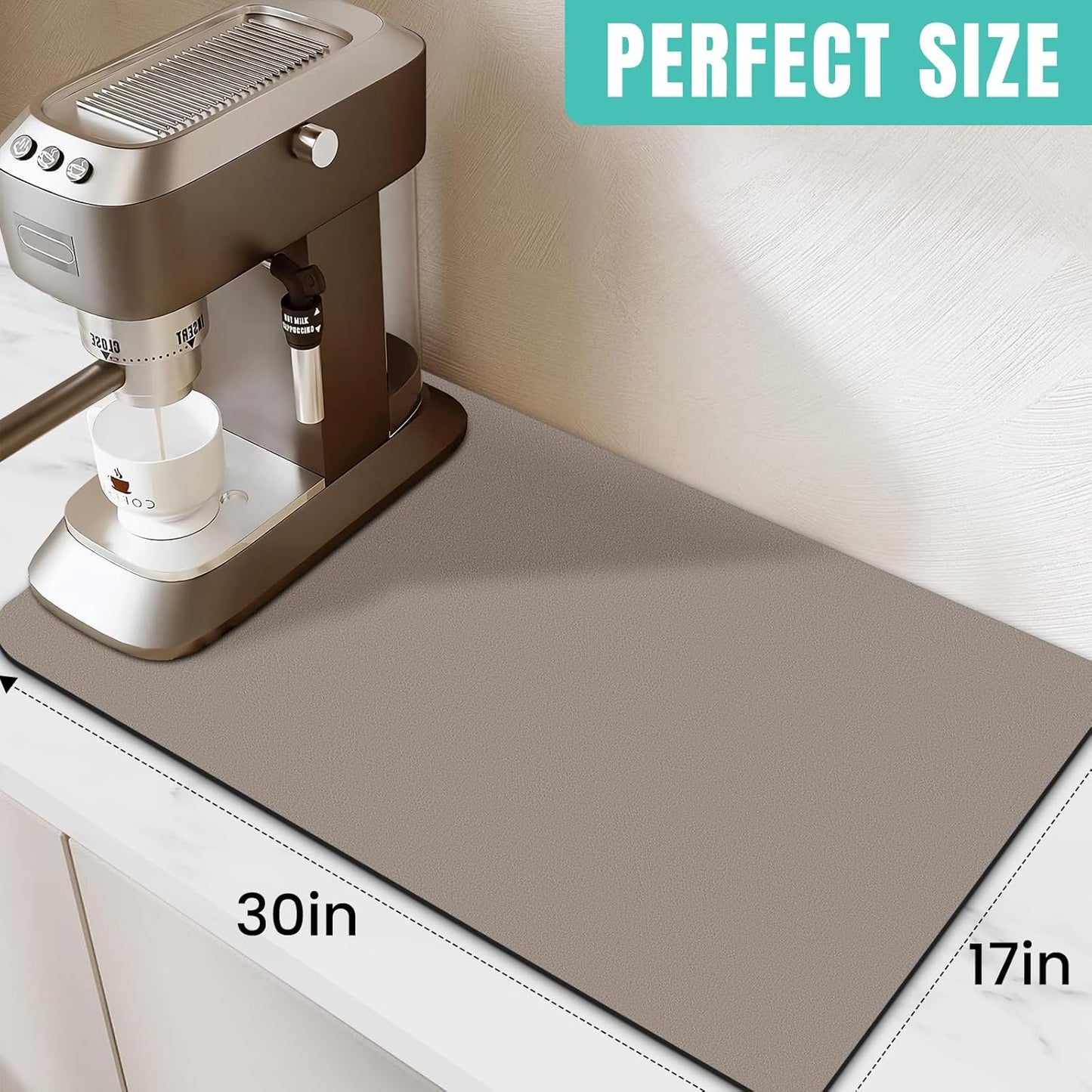 WISELIFE Coffee Mat Super Absorbent Dish Drying Mat Coffee Bar Accessories Match with Machine Large Drying Mats for Kitchen Counter 12" W x 19" L, Black