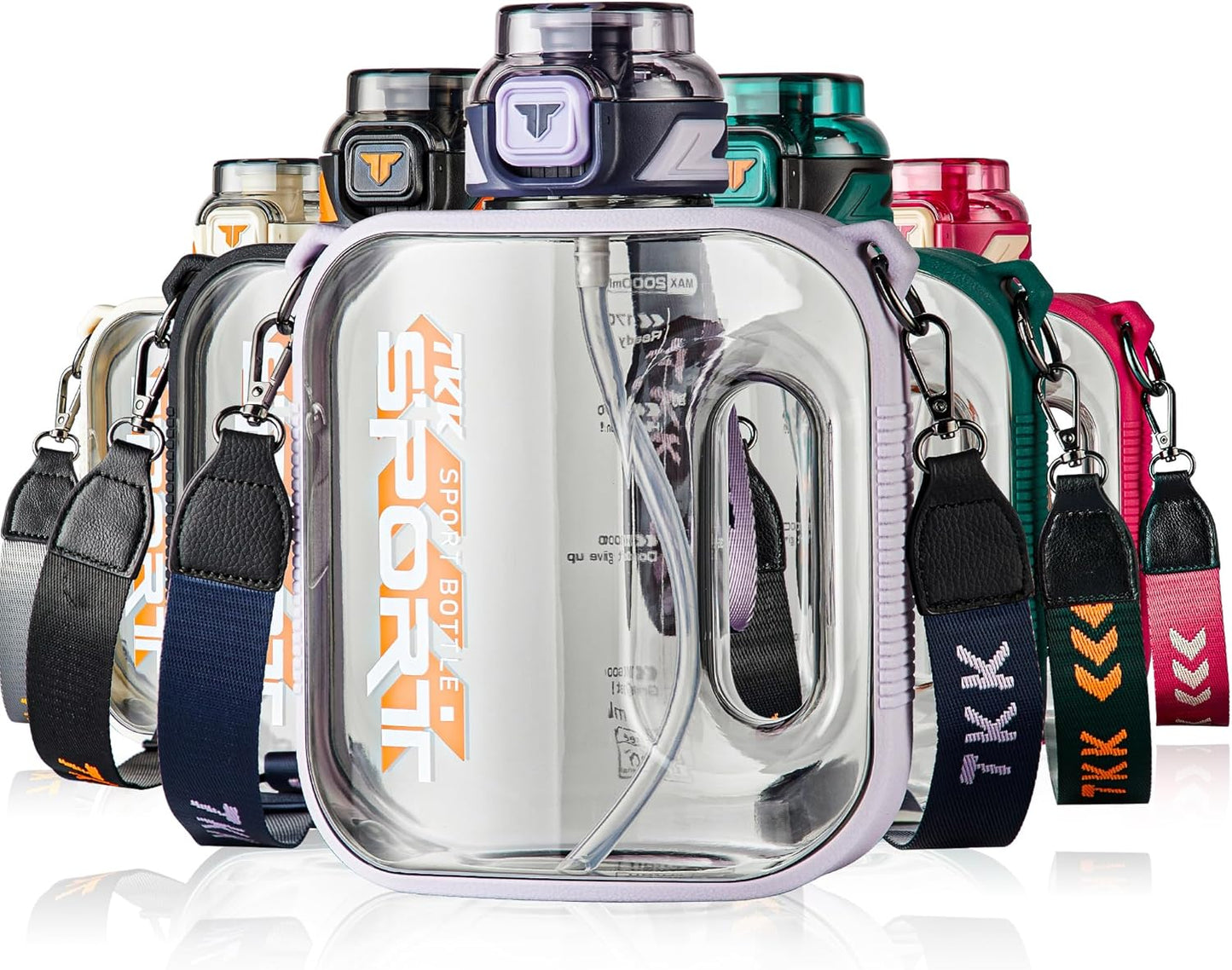 TKK Half Gallon Water Bottle Jug with Straw Large Capacity Plastic Water Bottle Dishwasher Safe 1/2 Gallon 50 Oz Water Bottle Jug BPA Free Tritan for Gym Yoga Travel Camping Outdoor