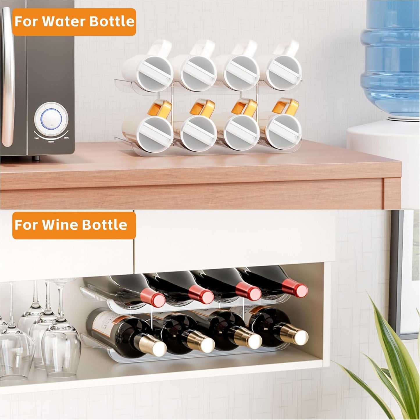 Yieach 2 Tier Water Bottle Holder for Cabinet,Acrylic Wine Rack and Stackable Water Bottle Organizer for Pantry - Waterbottle Organizer for 40 oz Stanley Cup Holder and Other Tumbler Organizers