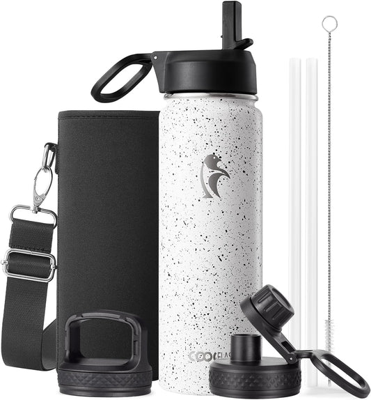 Half Gallon Water Bottle Insulated with Straw & 3 Lids, Coolflask 64 oz Water Jug Large Metal Stainless Steel Wide Mouth for Sports, Gym or Office, Non-BPA Keep Cold 48H Hot 24H, Samurai Cyan