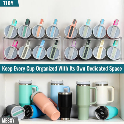 Design for Stanley 40 OZ & Large Bottles & Tumblers with Handle - Acrylic Water Bottle Organizer - Stackable Clear Wine Rack Cup Holder for Home Kitchen Pantry Shelf Countertop Cabinet, 4 Tier Hold 16