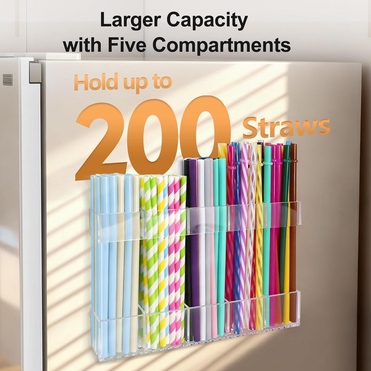 9.5” Large Acrylic Straw Holder for Cabinet Door, Reusable Adjustable Two-Part Straws Organizer with Ultra Sticky Adhesive Strips, 2026 Straw Storage for Kitchen Cupboard (Transparent)