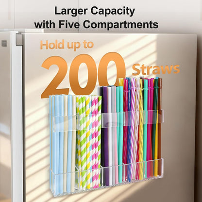 9.5” Large Acrylic Straw Holder for Cabinet Door, Reusable Adjustable Two-Part Straws Organizer with Ultra Sticky Adhesive Strips, 2026 Straw Storage for Kitchen Cupboard (Transparent)