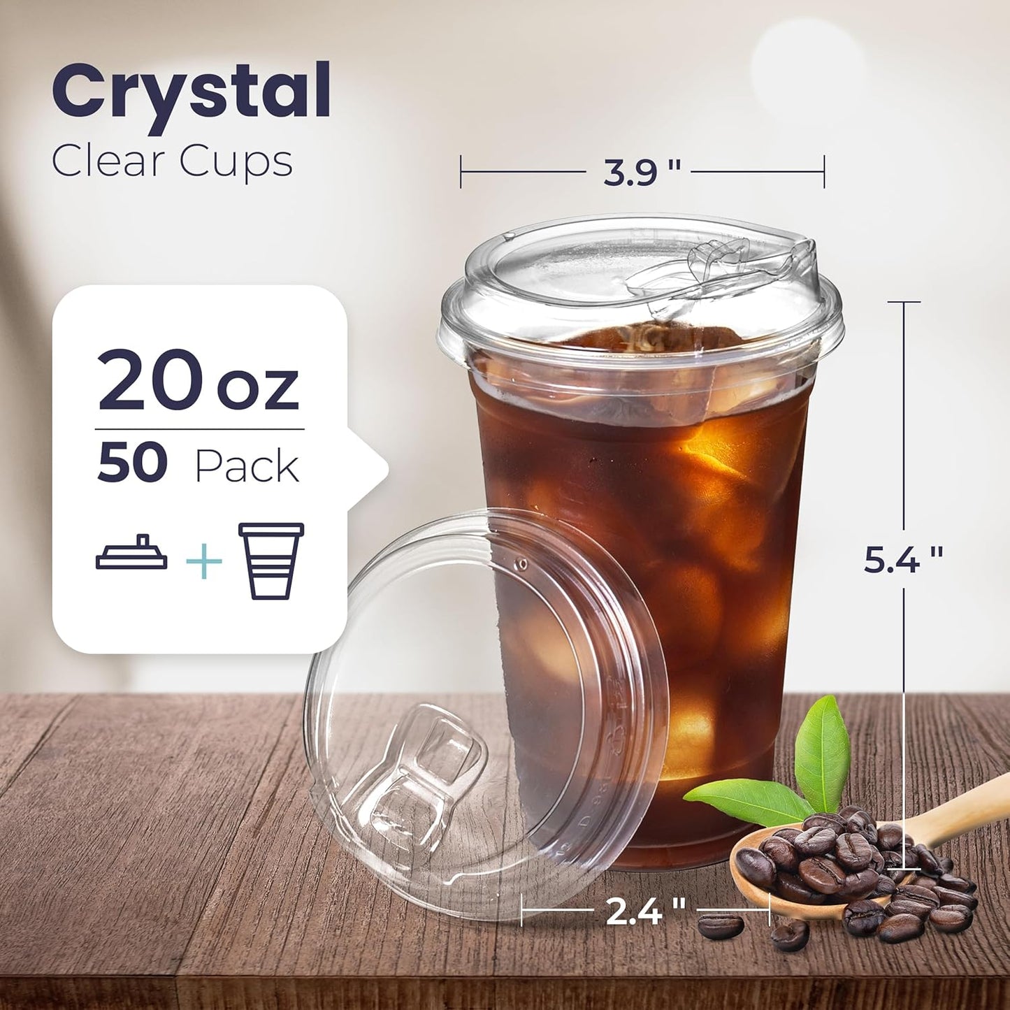 Fit Meal Prep 50 Pack 32 oz Clear Plastic Cups with Strawless Sip Lids, Disposable Plastic Coffee Cups with Lids, To Go Cups for Iced Coffee, Smoothies, Soda, Party Drinks, Bubble Tea, Cold Beverage