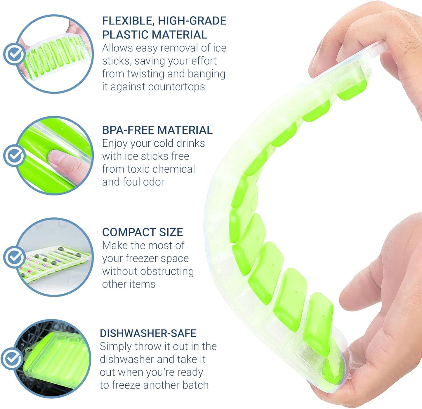 Meadow Lane Ice Stick/Cube Tray, Green 1-Tray (1-Pack, Green), Narrow and Long for Sports Bottles