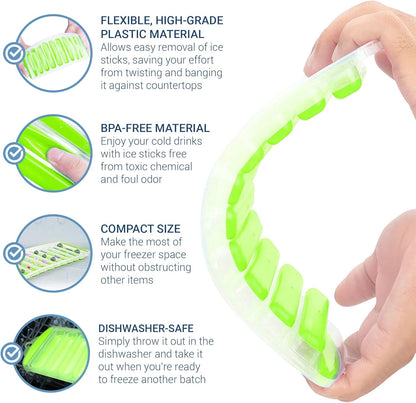 Meadow Lane Ice Stick/Cube Tray, Green 1-Tray (1-Pack, Green), Narrow and Long for Sports Bottles
