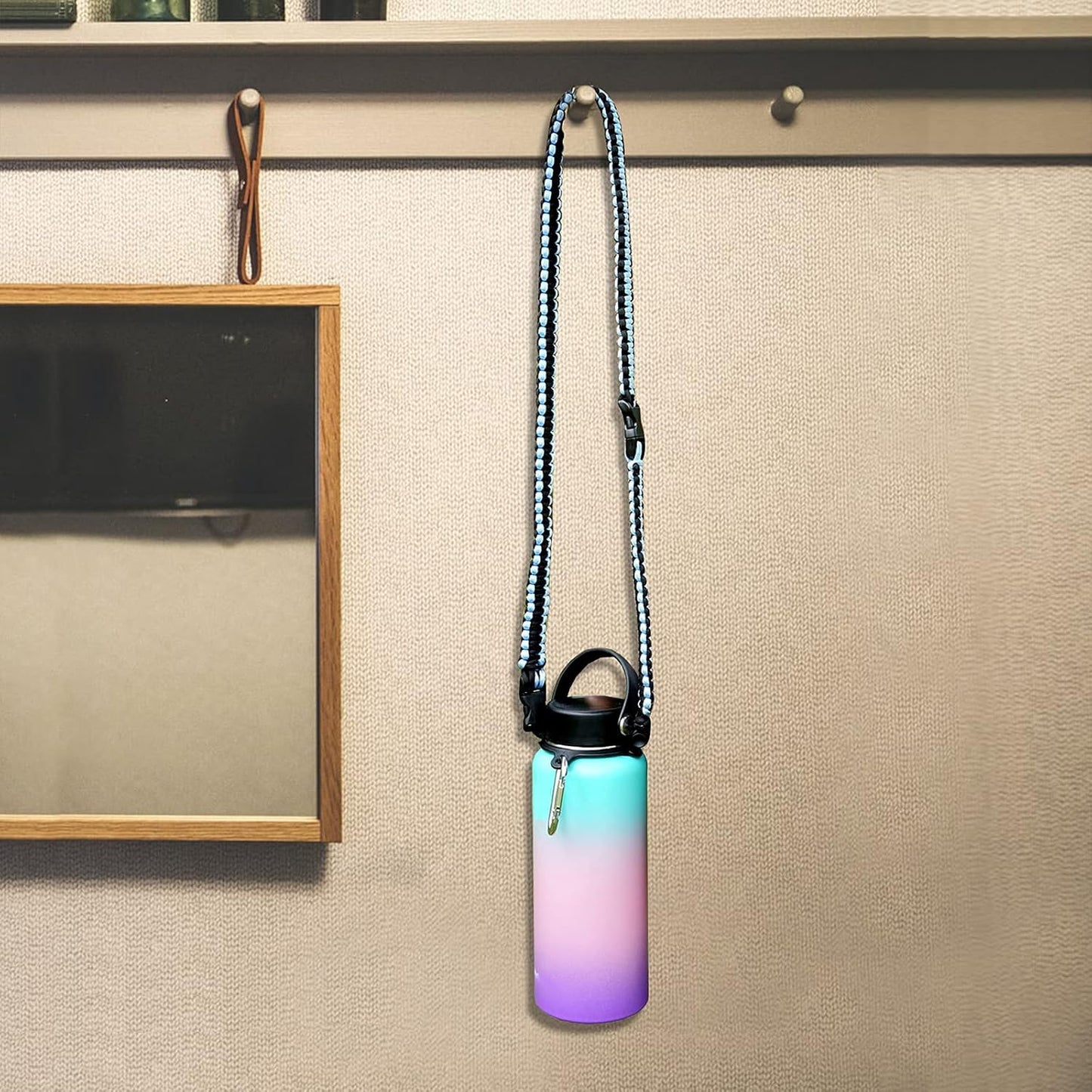 Wongeto Paracord Handle Carrier Holder with Shoulder Strap,Compatible with Hydro Flask Wide Mouth Water Bottles