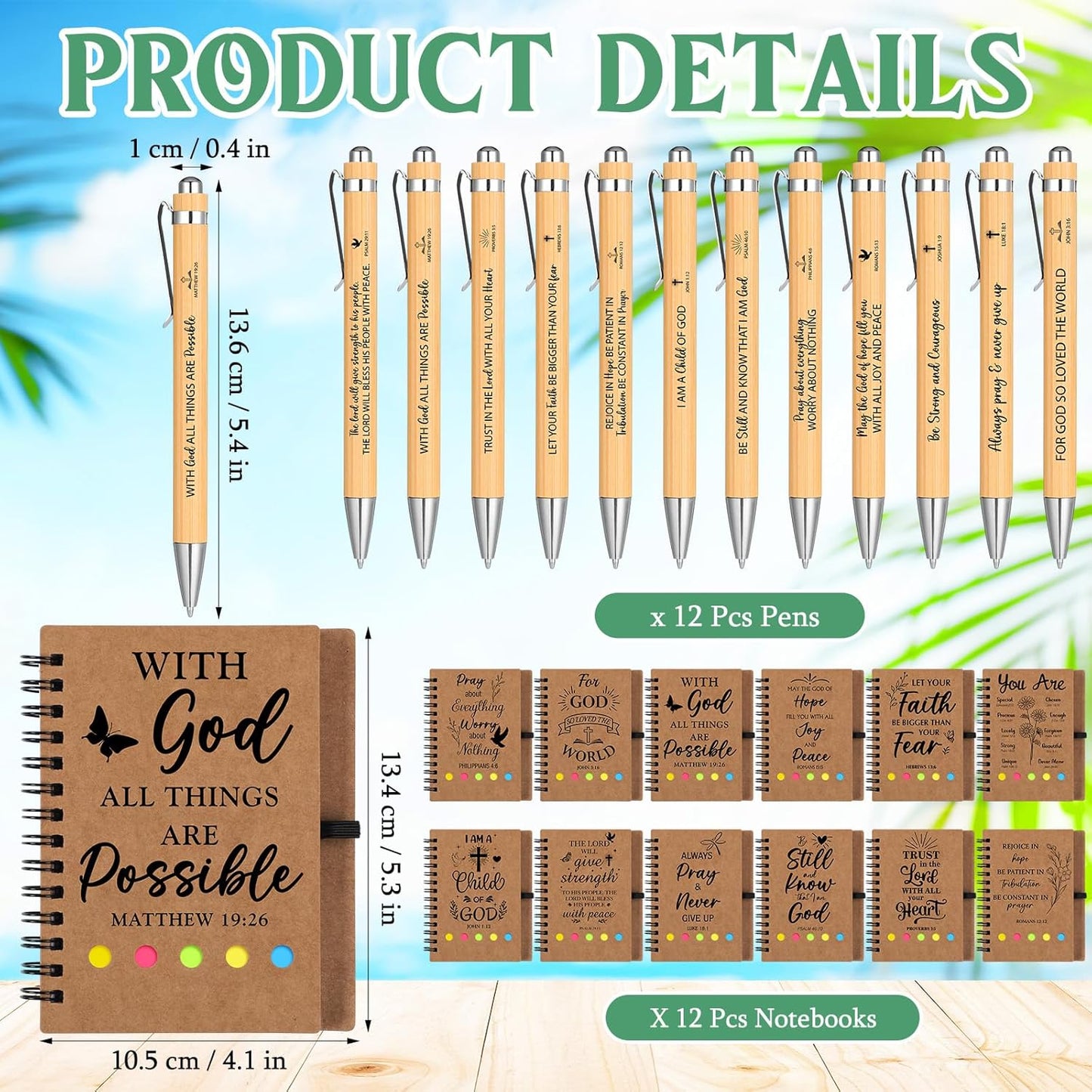 Skylety 12 Set Christian Gifts Bulk for Women Men Bible Study Journal 16 oz Inspirational Bible Verse Glass Cups Religious Tumblers with Lids Straw Pens for Pastor Church Anniversary Souvenirs Teacher