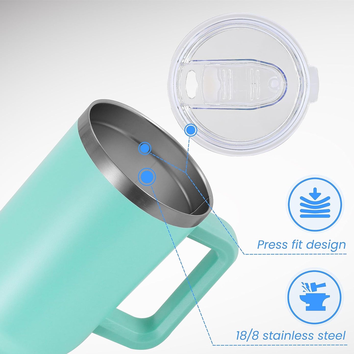 DOMICARE 40 oz Tumbler with Handle and Straw, Stainless Steel Tumbler with Lid and Straw, Reusable Vacuum Insulated Cup, Travel Coffee Mug, Blue, 1Pack
