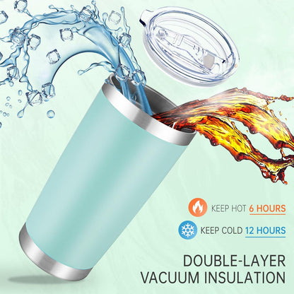 20 oz Tumblers Bulk Stainless Steel Tumbler with Lid Double Wall Vacuum Insulated Coffee Mug 20oz Powder Coated Cup for Hot and Cold Drinks, Stainless, 6 pack