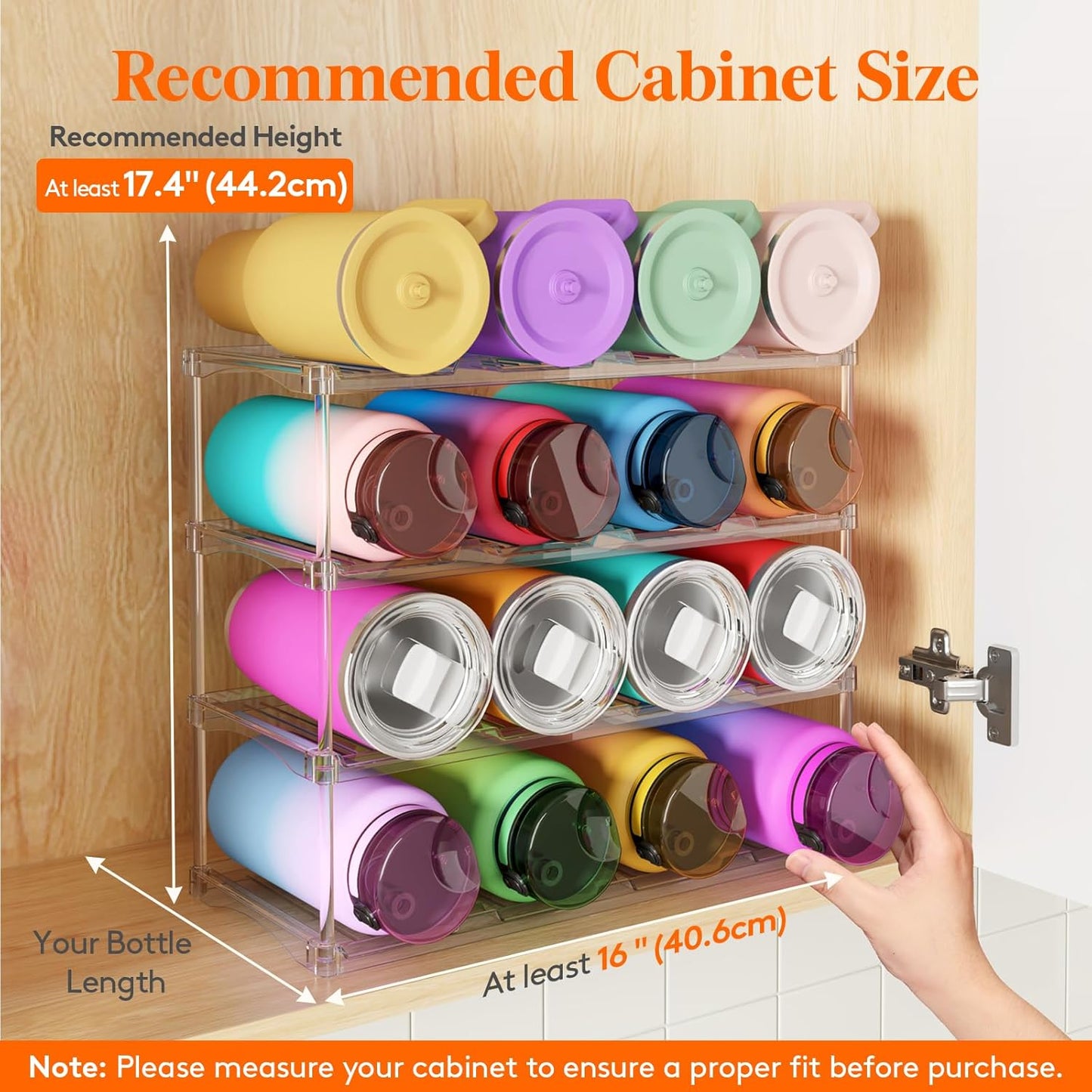 Lifewit Stackable Bottle Storage Organizer, Clear Freestanding Wine Holder for Cabinet, Large Slot Water Bottle Tumbler Cup Organizer for Pantry, Plastic Wine Rack for Fridge Cellar, 3Tier Hold 9