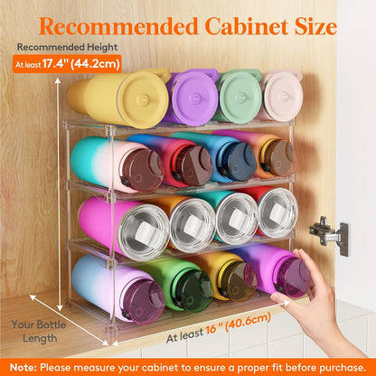 Lifewit Stackable Bottle Storage Organizer, Clear Freestanding Wine Holder for Cabinet, Large Slot Water Bottle Tumbler Cup Organizer for Pantry, Plastic Wine Rack for Fridge Cellar, 3Tier Hold 9