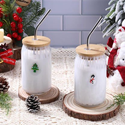 Honeydak 2 Pcs Icon Juice Glass Tumbler with Lid & Straw - 18 oz Cloud and Sun Icon Can Shape Glass Cups Coffee Juice Beer Soda Drinking Cup for Summer Halloween Christmas Party Supplies Gift