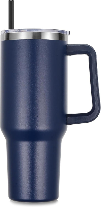 DOMICARE 40 oz Tumbler with Handle and Straw, Stainless Steel Tumbler with Lid and Straw, Reusable Vacuum Insulated Cup, Travel Coffee Mug, Blue, 1Pack