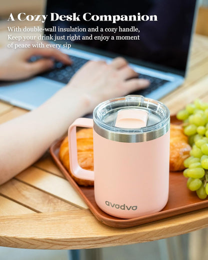 12oz Insulated Coffee Mug with Lid – Includes Two Lids, Stainless Steel Coffee Travel Mug with Handle, Double Wall Vacuum Insulated Camping Mug for Home, Office & Outdoor, Navy Blue
