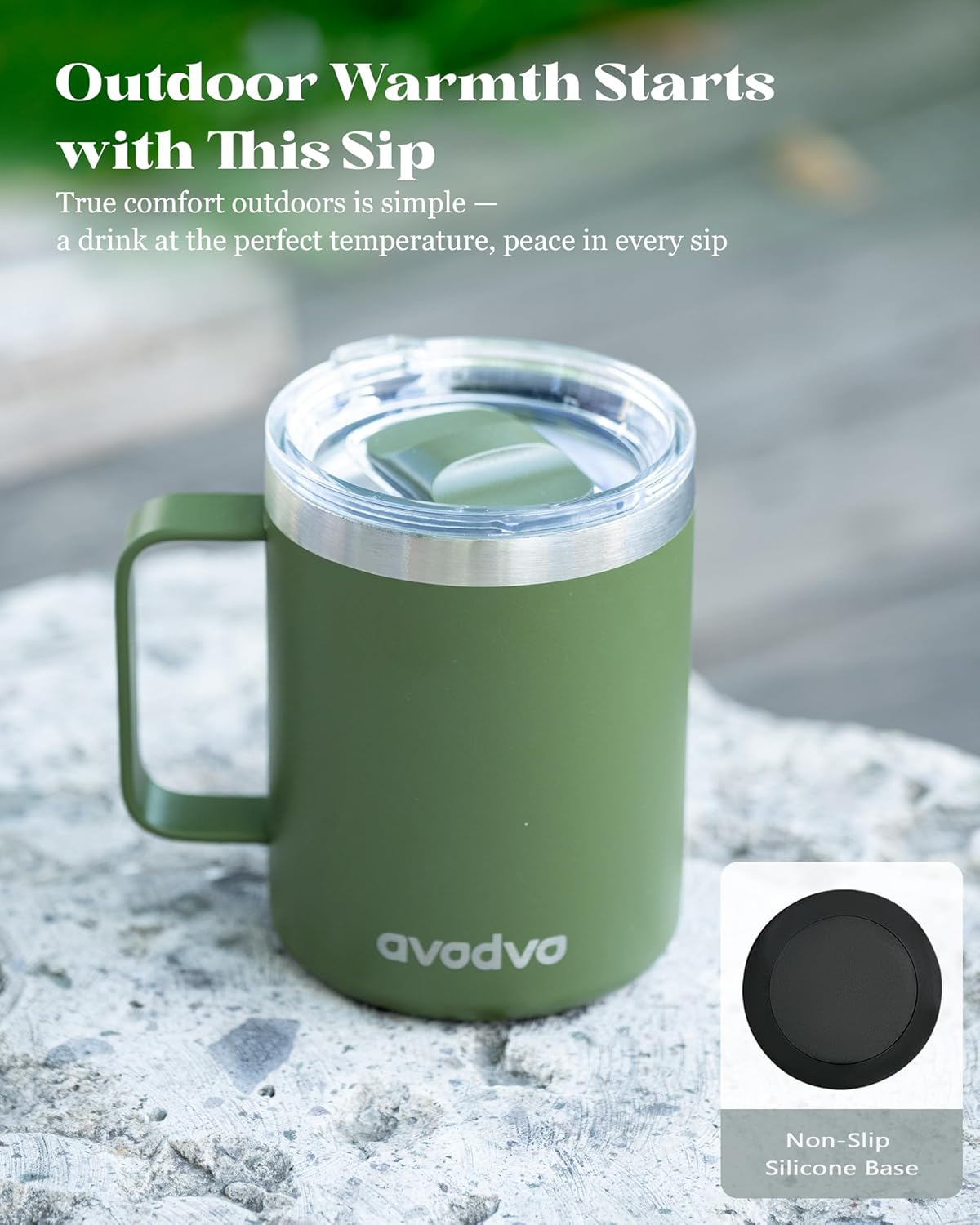 12oz Insulated Coffee Mug with Lid – Includes Two Lids, Stainless Steel Coffee Travel Mug with Handle, Double Wall Vacuum Insulated Camping Mug for Home, Office & Outdoor, Navy Blue