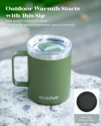 12oz Insulated Coffee Mug with Lid – Includes Two Lids, Stainless Steel Coffee Travel Mug with Handle, Double Wall Vacuum Insulated Camping Mug for Home, Office & Outdoor, Navy Blue