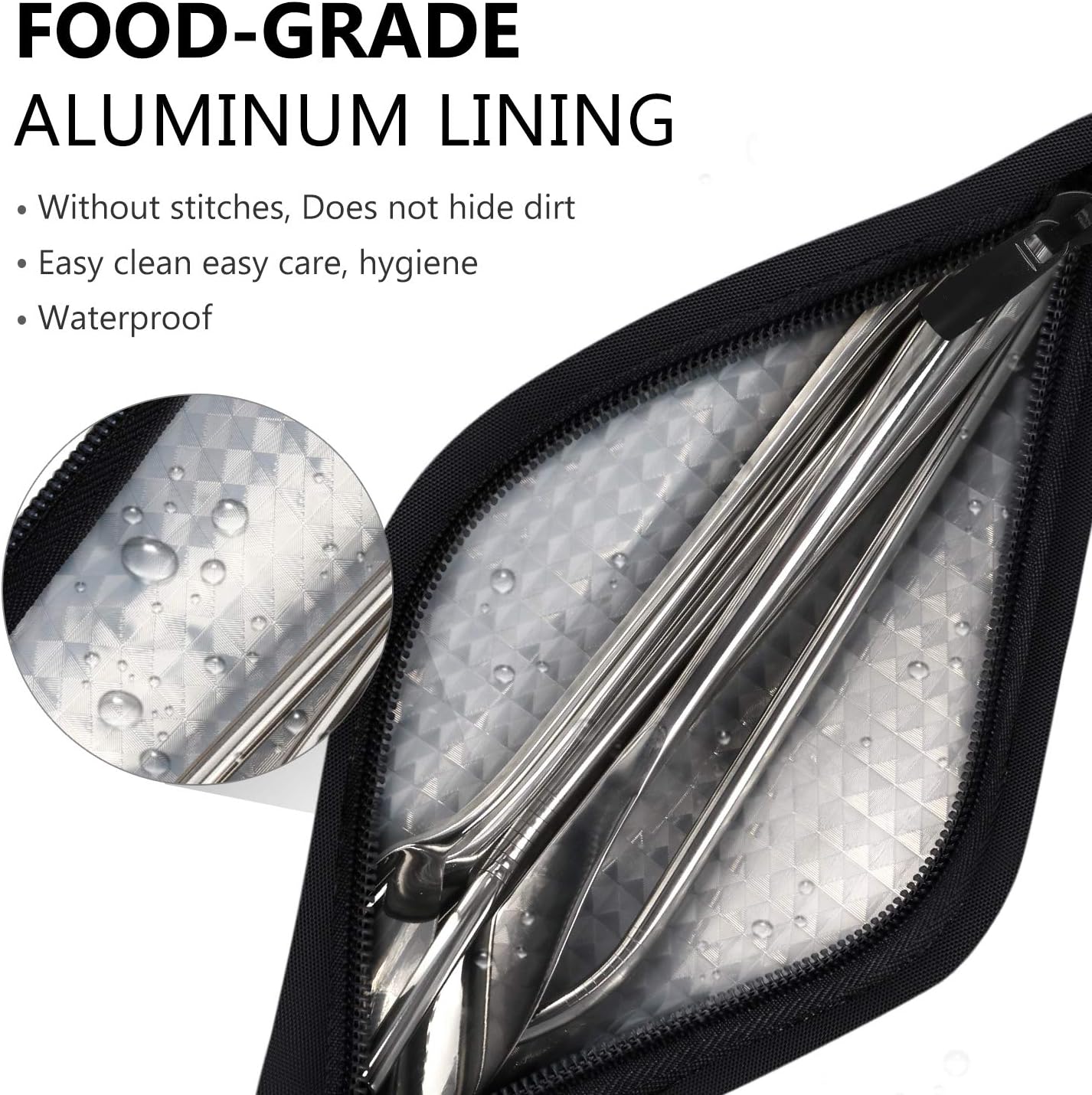 Aosbos Reusable Straws Carrying Case, Portable Small Pouch for Metal, Paper, Plastic, Silicone Disposable Straws, Stainless Steel Chopstick - Black