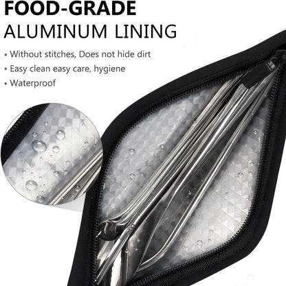Aosbos Reusable Straws Carrying Case, Portable Small Pouch for Metal, Paper, Plastic, Silicone Disposable Straws, Stainless Steel Chopstick - Black