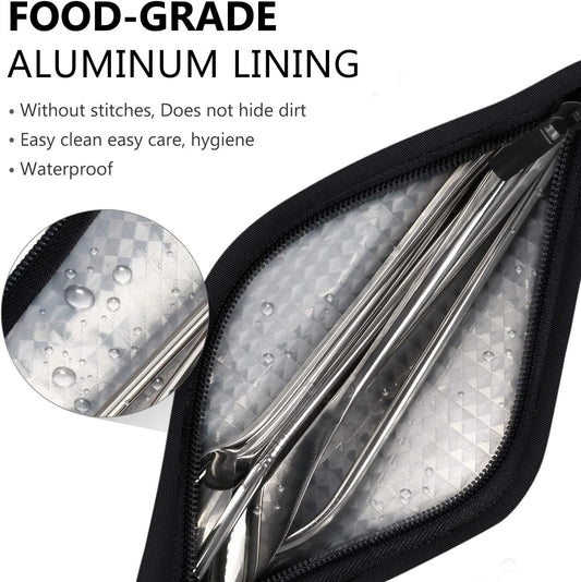 Aosbos Reusable Straws Carrying Case, Portable Small Pouch for Metal, Paper, Plastic, Silicone Disposable Straws, Stainless Steel Chopstick - Black