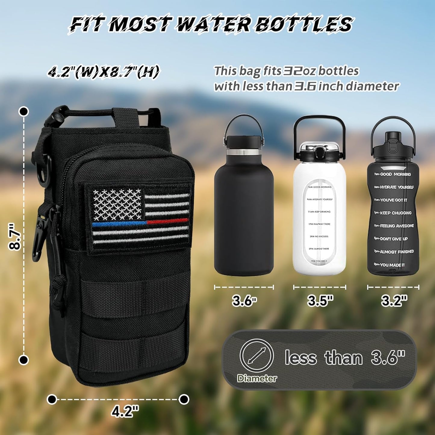 Water Bottle Holder with Strap - Tactical Insulated Water Bottle Sleeve with MOLLE System Water Bottle Cover Cross-Body Pouch for Walking Hiking Camping Gym 32oz&40oz