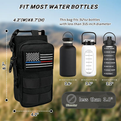 Water Bottle Holder with Strap - Tactical Insulated Water Bottle Sleeve with MOLLE System Water Bottle Cover Cross-Body Pouch for Walking Hiking Camping Gym 32oz&40oz