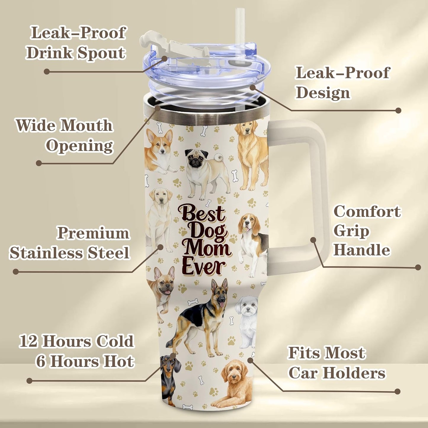 Beagle Gifts for Women Men, 40oz Stainless Steel Insulated Tumbler Travel Cup Mug, Funny and Unique Beagle Gifts for Dog Lover - Colors A