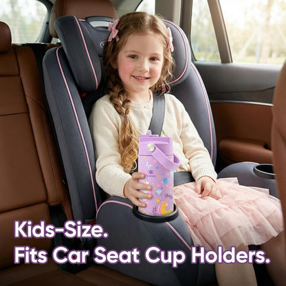 KEWIXY Kids Water Bottle for School, Easy Slide Lid, Leak Proof, Keep Cold 24H, Vacuum Insulated Tumbler, Metal Stainless Steel with Straw and Handle, for Boys&Girls (18OZ, Candy Pink)