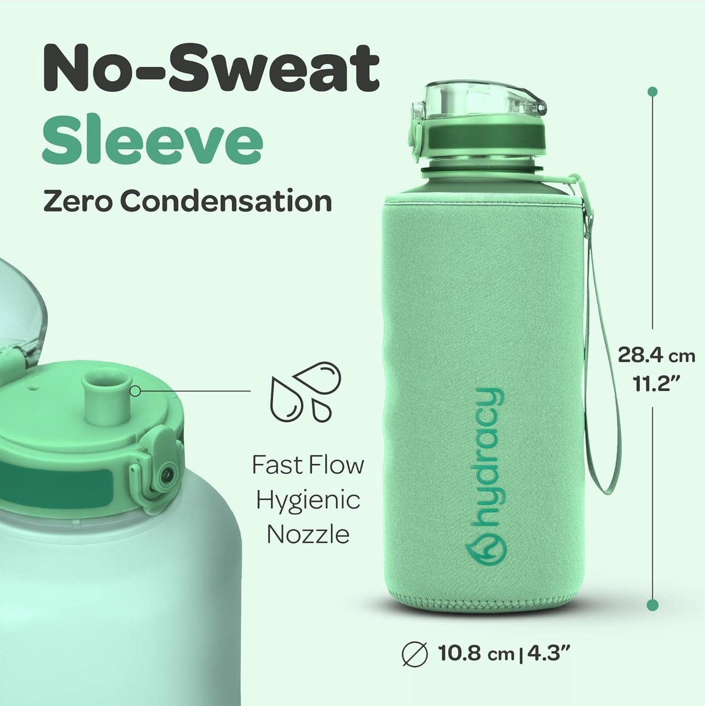 Hydracy Water Bottle with Time Marker -Large BPA Free Water Bottle & No Sweat Sleeve -Leak Proof Gym Bottle with Times to Drink - Ideal for Fitness Sports & Outdoors