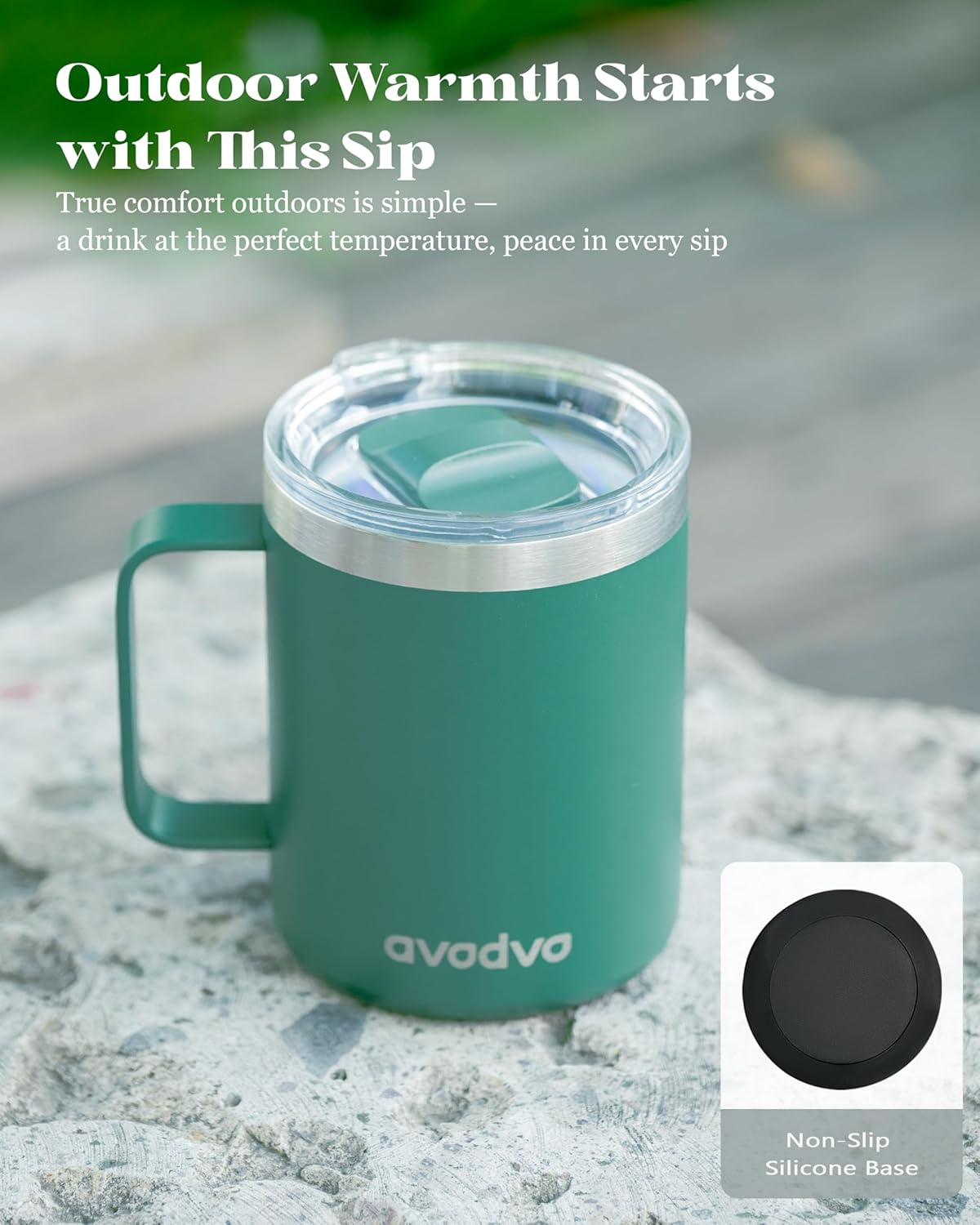 12oz Insulated Coffee Mug with Lid – Includes Two Lids, Stainless Steel Coffee Travel Mug with Handle, Double Wall Vacuum Insulated Camping Mug for Home, Office & Outdoor, Navy Blue